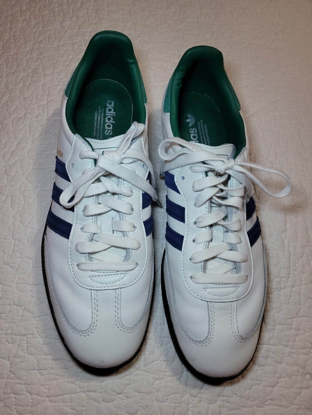Adidas Samba OG White Navy Collegiate Green Leather Suede EUC Sz 12.5